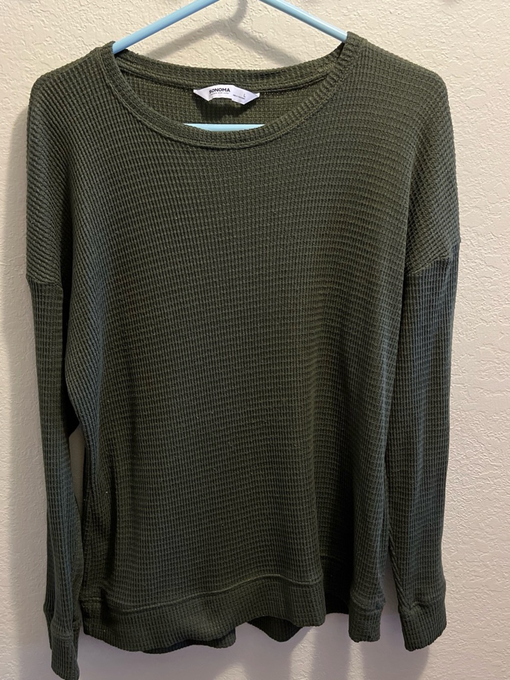 Sonoma Olive Green Waffle-Knit Crew Sweater